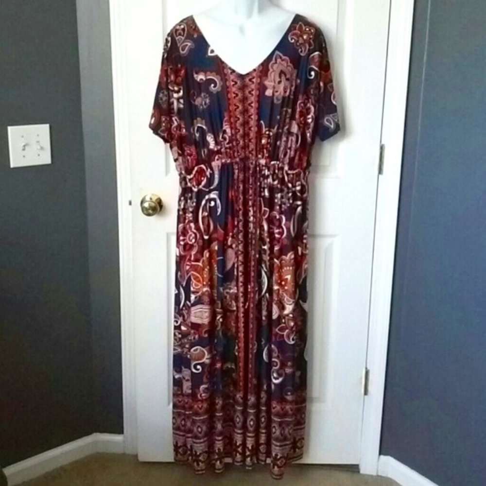 3X Blooming Rose Paisley Print Maxi Dress